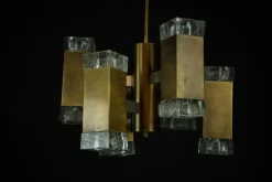 New Pamono Italian Glass and Brass Pendant from Sciolari, 1970s