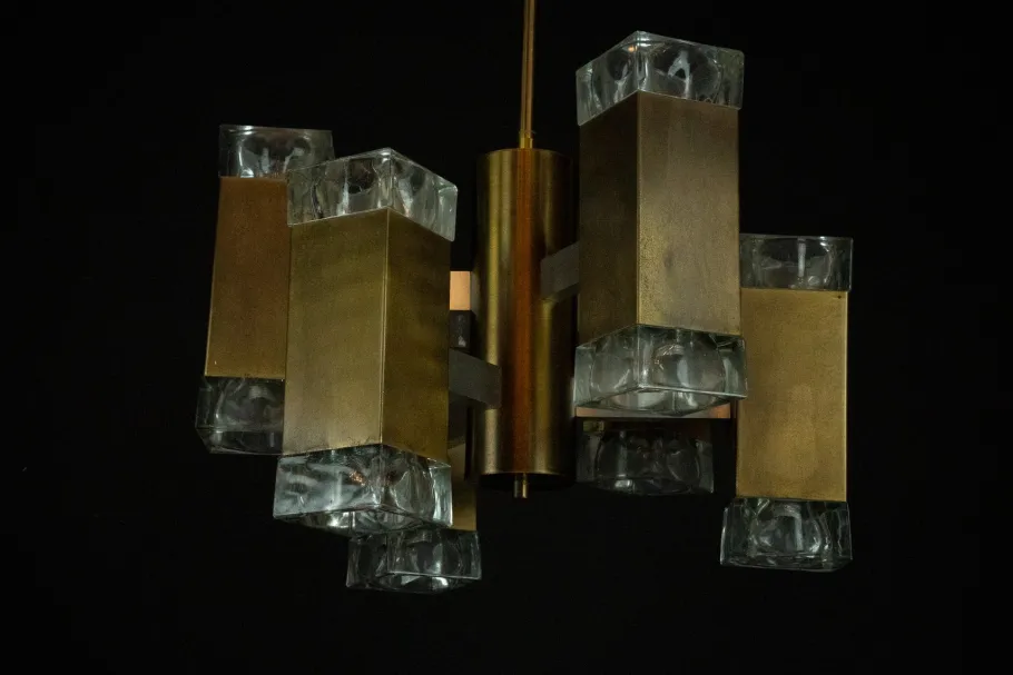 New Pamono Italian Glass and Brass Pendant from Sciolari, 1970s