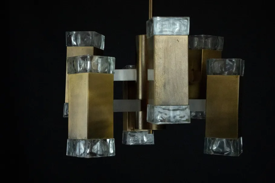 New Pamono Italian Glass and Brass Pendant from Sciolari, 1970s