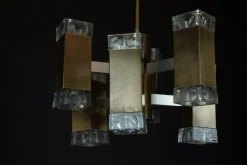 New Pamono Italian Glass and Brass Pendant from Sciolari, 1970s