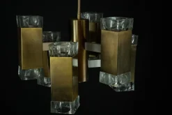 New Pamono Italian Glass and Brass Pendant from Sciolari, 1970s