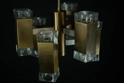 New Pamono Italian Glass and Brass Pendant from Sciolari, 1970s