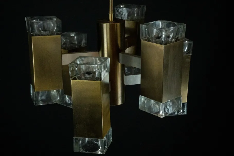 New Pamono Italian Glass and Brass Pendant from Sciolari, 1970s