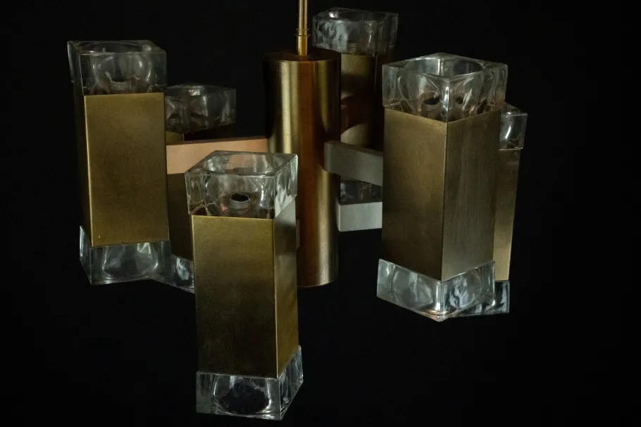 New Pamono Italian Glass and Brass Pendant from Sciolari, 1970s