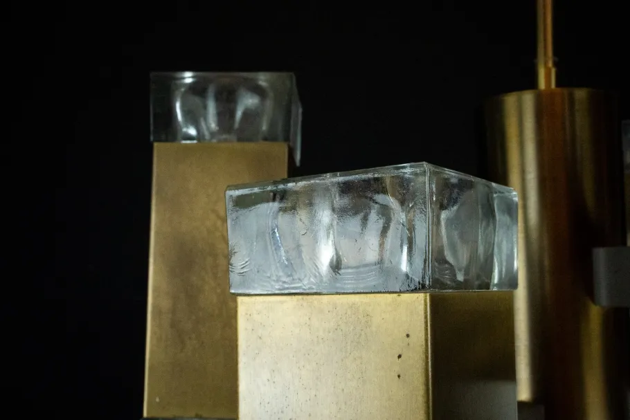 New Pamono Italian Glass and Brass Pendant from Sciolari, 1970s