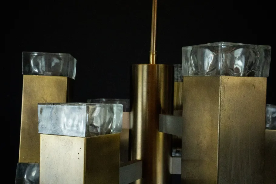 New Pamono Italian Glass and Brass Pendant from Sciolari, 1970s