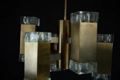 New Pamono Italian Glass and Brass Pendant from Sciolari, 1970s