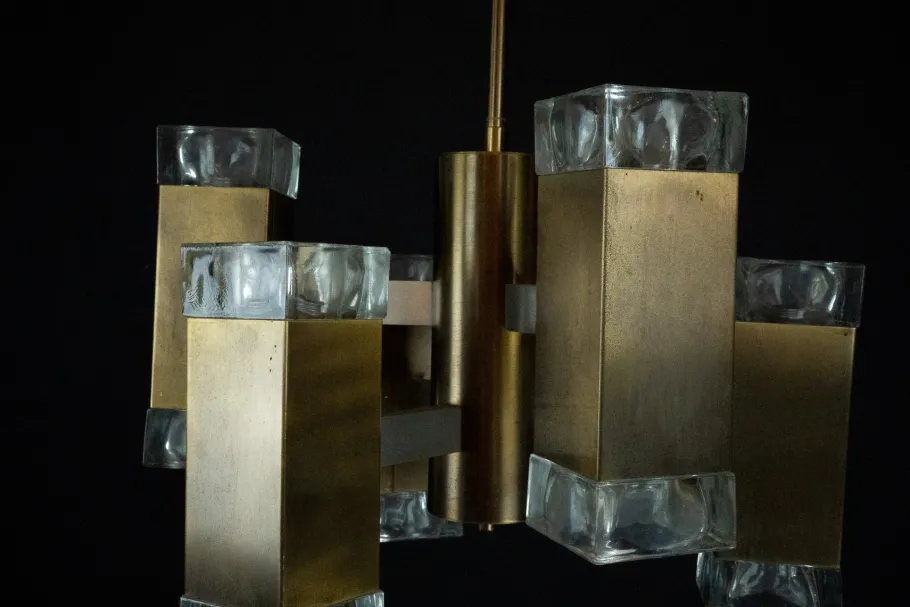 New Pamono Italian Glass and Brass Pendant from Sciolari, 1970s