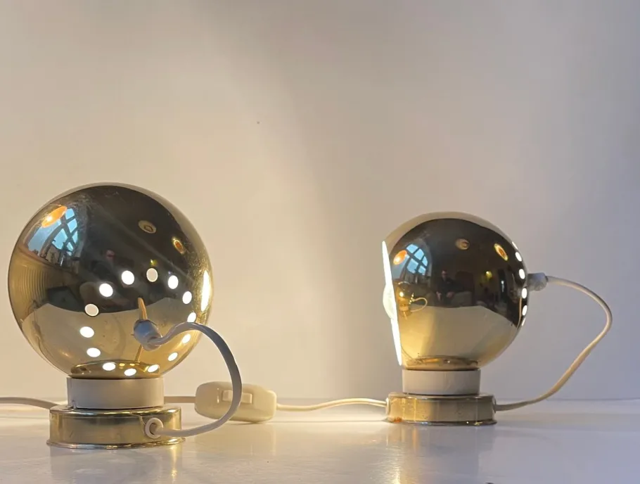 Online Pamono Italian Golden Globe Wall Lamps by Compadori Reggiani, 1970s, Set of 2