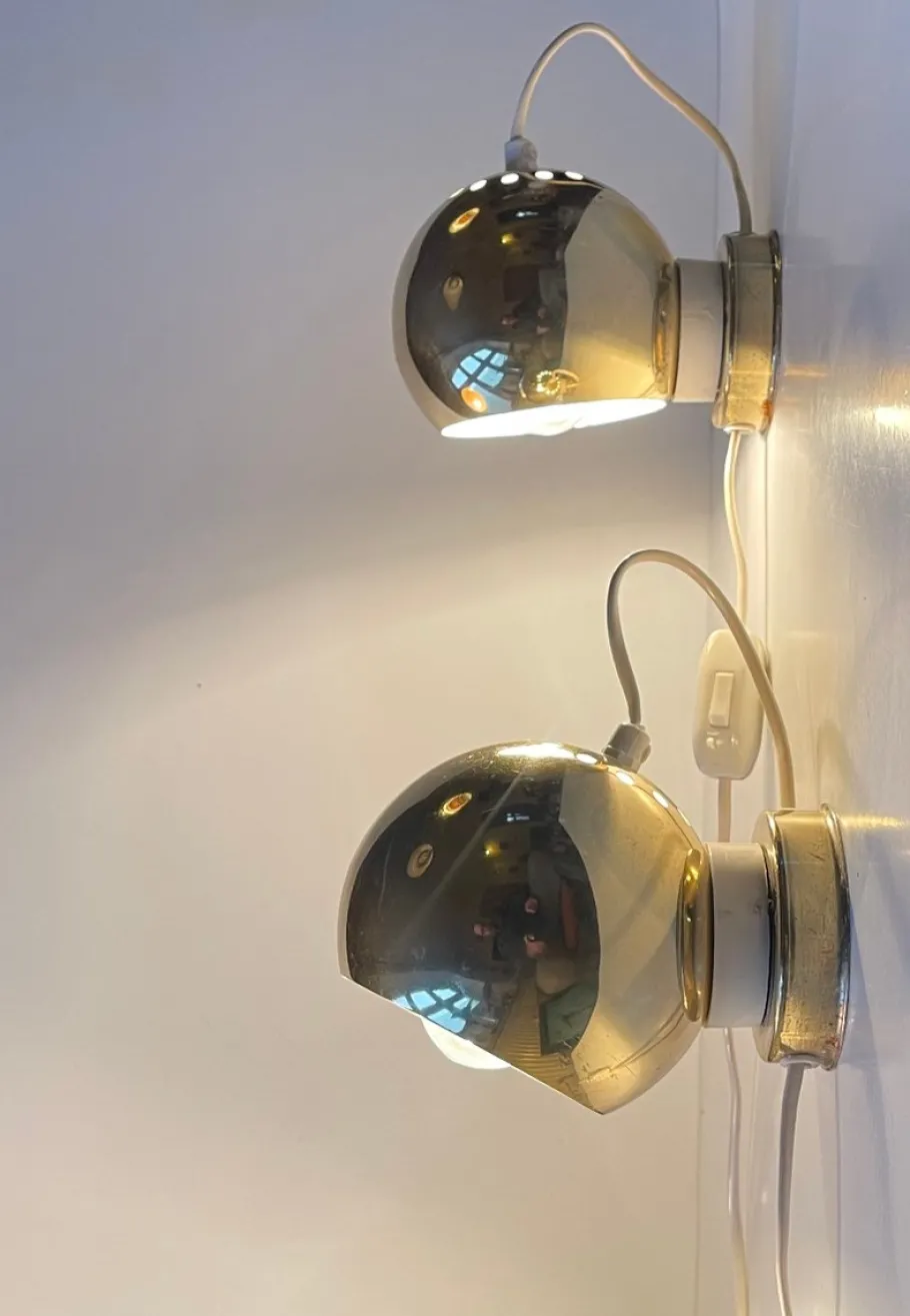 Online Pamono Italian Golden Globe Wall Lamps by Compadori Reggiani, 1970s, Set of 2