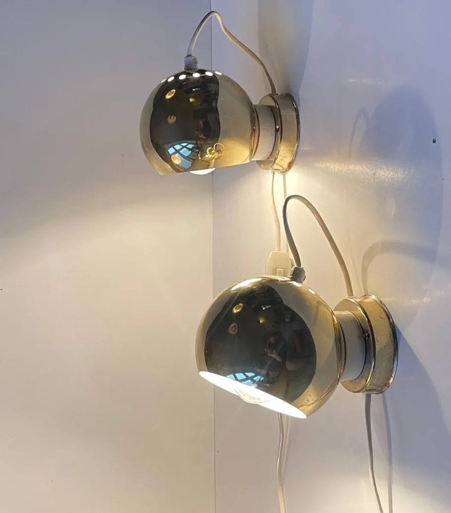 Online Pamono Italian Golden Globe Wall Lamps by Compadori Reggiani, 1970s, Set of 2