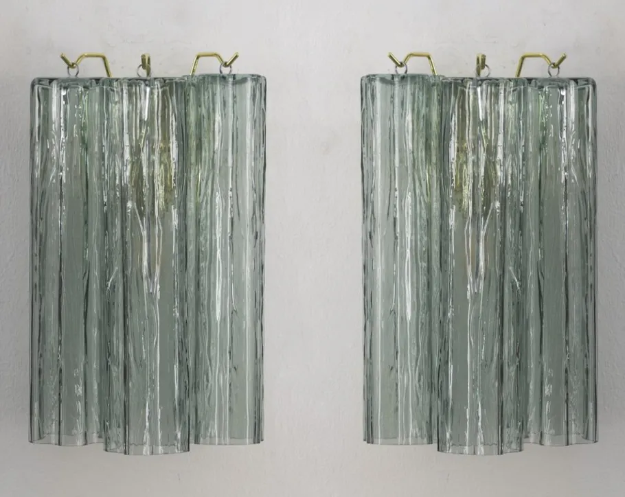 New Pamono Italian Green Murano Glass Wall Lights, 1990s, Set of 2