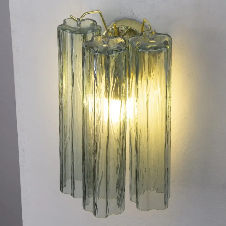 New Pamono Italian Green Murano Glass Wall Lights, 1990s, Set of 2