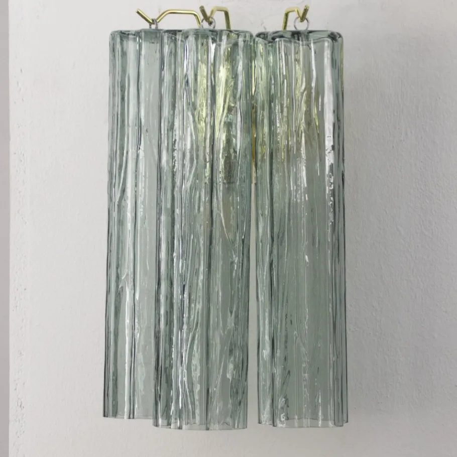 New Pamono Italian Green Murano Glass Wall Lights, 1990s, Set of 2