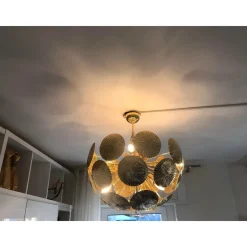 Online Pamono Italian Hammered Brass Sputnik Semi-Sphere Chandelier by Simoeng