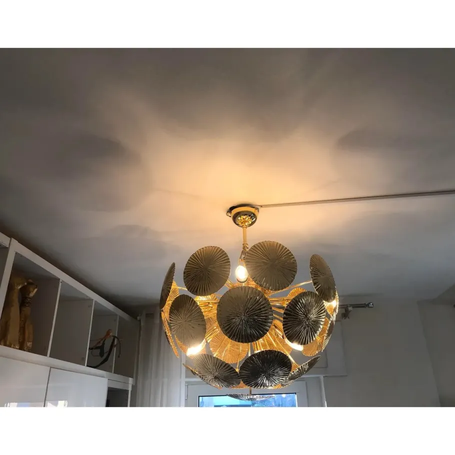 Online Pamono Italian Hammered Brass Sputnik Semi-Sphere Chandelier by Simoeng