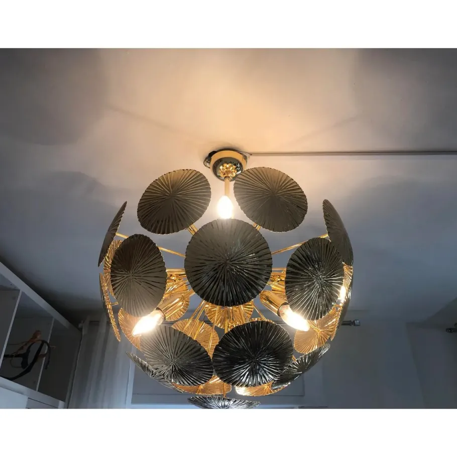 Online Pamono Italian Hammered Brass Sputnik Semi-Sphere Chandelier by Simoeng