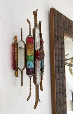 Discount Pamono Italian Hammered Glass and Gilt Wrought Iron Sconces from Longobard, 1970s, Set of 2