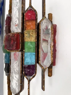 Discount Pamono Italian Hammered Glass and Gilt Wrought Iron Sconces from Longobard, 1970s, Set of 2