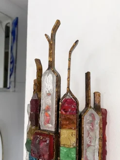 Discount Pamono Italian Hammered Glass and Gilt Wrought Iron Sconces from Longobard, 1970s, Set of 2