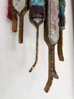 Discount Pamono Italian Hammered Glass and Gilt Wrought Iron Sconces from Longobard, 1970s, Set of 2