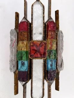 Discount Pamono Italian Hammered Glass and Gilt Wrought Iron Sconces from Longobard, 1970s, Set of 2