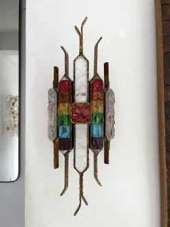 Discount Pamono Italian Hammered Glass and Gilt Wrought Iron Sconces from Longobard, 1970s, Set of 2