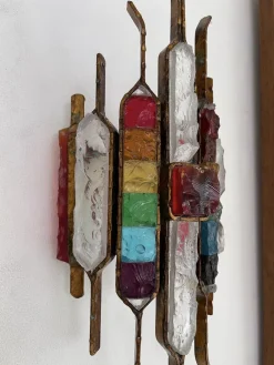 Discount Pamono Italian Hammered Glass and Gilt Wrought Iron Sconces from Longobard, 1970s, Set of 2