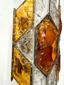 New Pamono Italian Hammered Glass and Wrought Iron Sconces from Longobard, 1970s, Set of 2