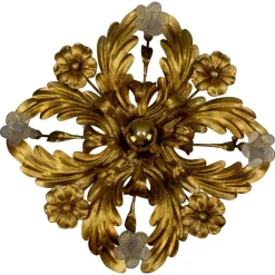 Online Pamono Italian Hollywood Regency Gilt Metal and Glass Flower Ceiling Light, 1970s