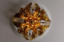 Online Pamono Italian Hollywood Regency Gilt Metal and Glass Flower Ceiling Light, 1970s