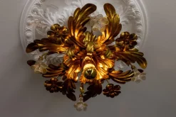 Online Pamono Italian Hollywood Regency Gilt Metal and Glass Flower Ceiling Light, 1970s