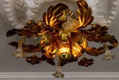 Online Pamono Italian Hollywood Regency Gilt Metal and Glass Flower Ceiling Light, 1970s