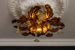 Online Pamono Italian Hollywood Regency Gilt Metal and Glass Flower Ceiling Light, 1970s