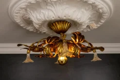 Online Pamono Italian Hollywood Regency Gilt Metal and Glass Flower Ceiling Light, 1970s