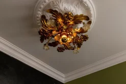 Online Pamono Italian Hollywood Regency Gilt Metal and Glass Flower Ceiling Light, 1970s