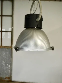 New Pamono Italian Industrial Aluminum and Glass Ceiling Lamp from Disano, 1980s