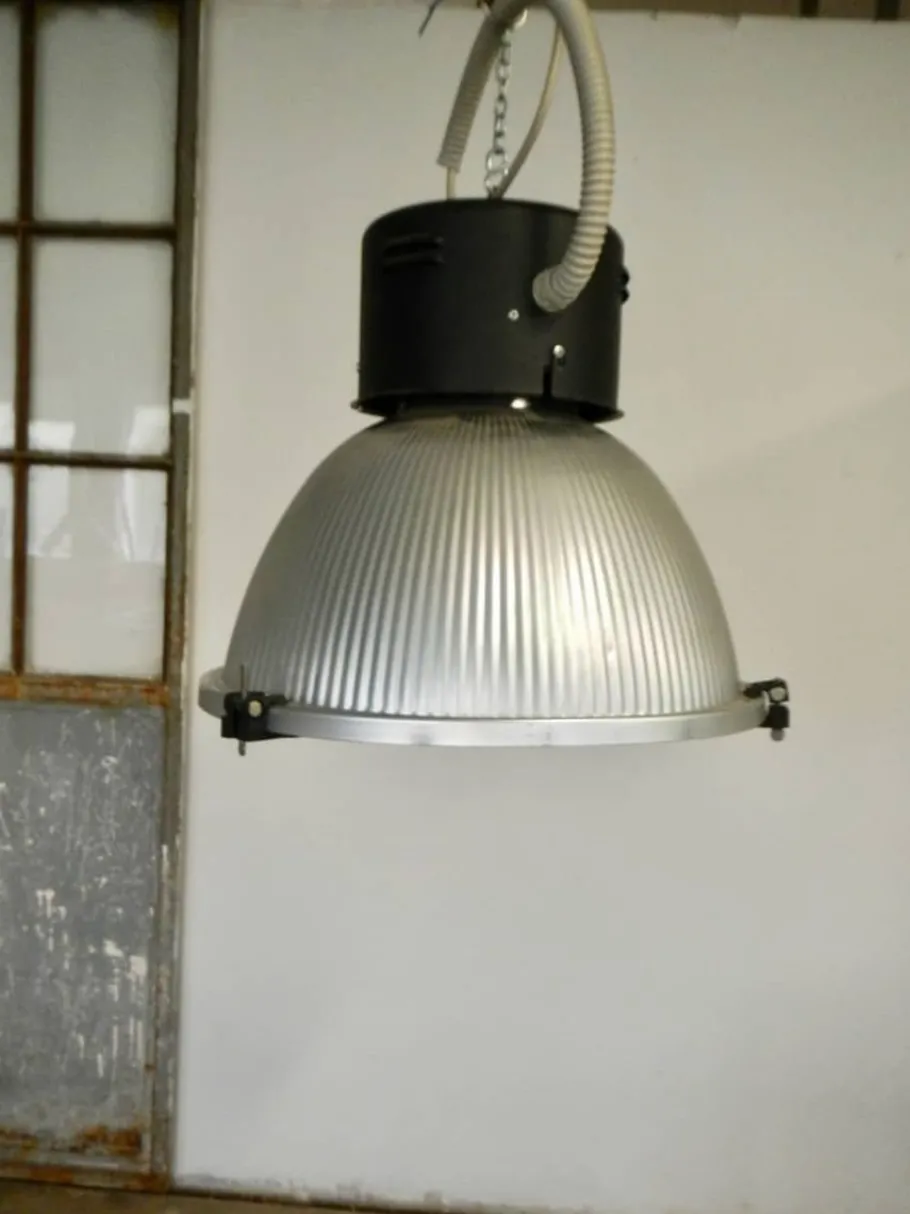 New Pamono Italian Industrial Aluminum and Glass Ceiling Lamp from Disano, 1980s