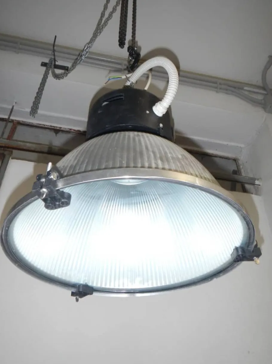 New Pamono Italian Industrial Aluminum and Glass Ceiling Lamp from Disano, 1980s