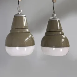 Sale Pamono Italian Industrial Genova 4053 Metal Chandelier by Torlasco for Greco, 1960s, Set of 2