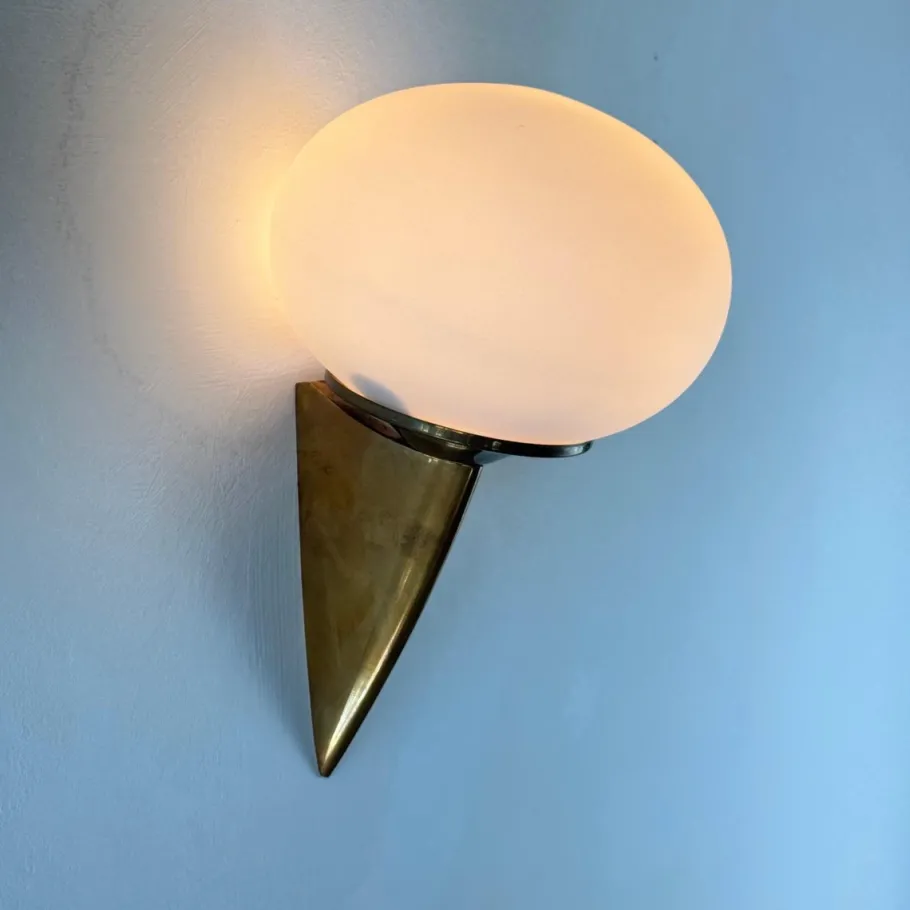 Online Pamono Italian Lancia Wall Sconce in Brass and Opaline Glass attributed to Stilux Milano, 1960s
