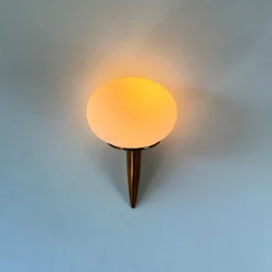 Online Pamono Italian Lancia Wall Sconce in Brass and Opaline Glass attributed to Stilux Milano, 1960s