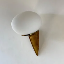 Online Pamono Italian Lancia Wall Sconce in Brass and Opaline Glass attributed to Stilux Milano, 1960s