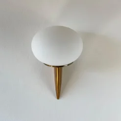 Online Pamono Italian Lancia Wall Sconce in Brass and Opaline Glass attributed to Stilux Milano, 1960s