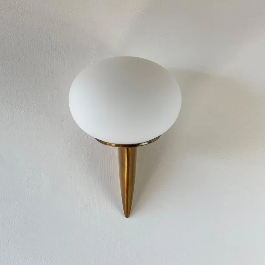 Online Pamono Italian Lancia Wall Sconce in Brass and Opaline Glass attributed to Stilux Milano, 1960s