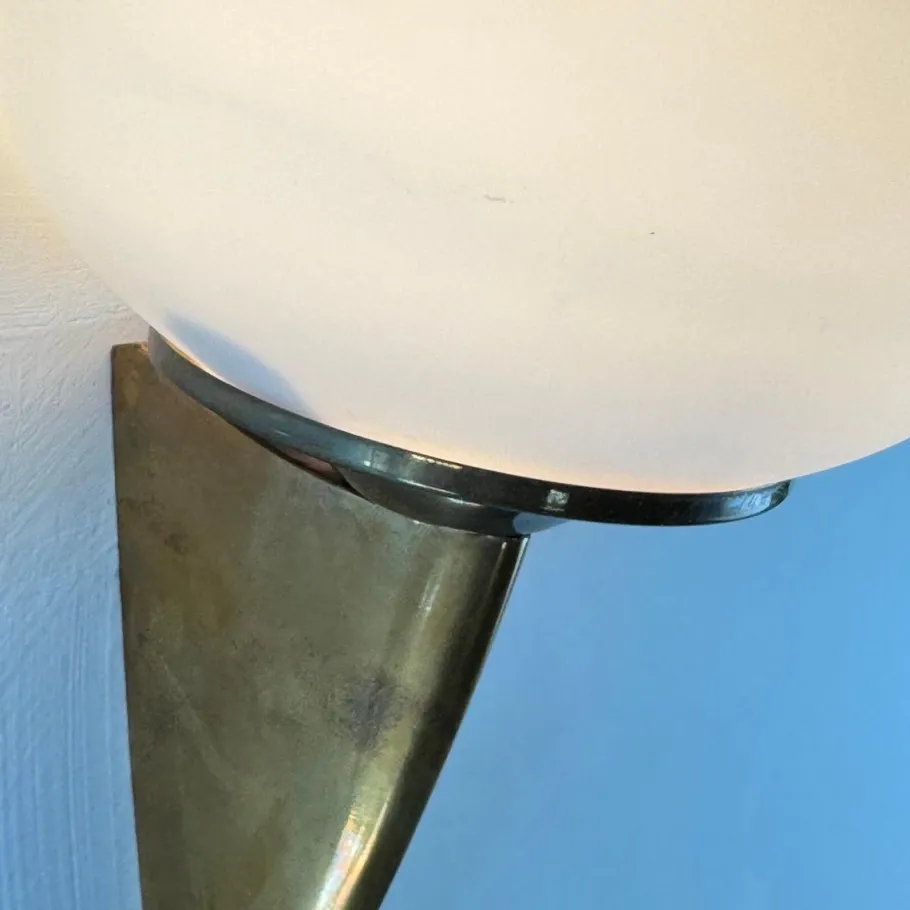 Online Pamono Italian Lancia Wall Sconce in Brass and Opaline Glass attributed to Stilux Milano, 1960s