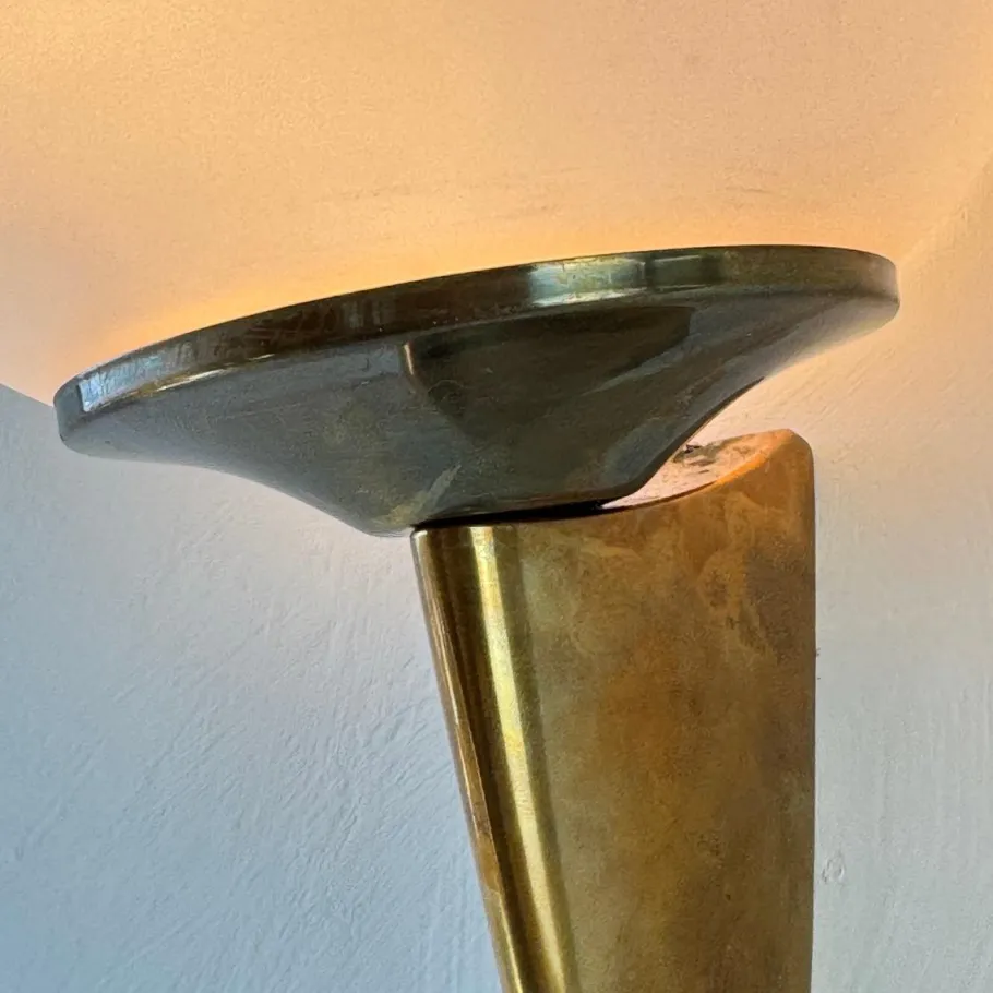 Online Pamono Italian Lancia Wall Sconce in Brass and Opaline Glass attributed to Stilux Milano, 1960s