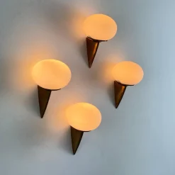 Sale Pamono Italian Lancia Wall Sconces in Brass and Opaline Glass from Stilux Milano, 1960s, Set of 4