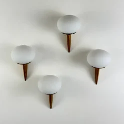 Sale Pamono Italian Lancia Wall Sconces in Brass and Opaline Glass from Stilux Milano, 1960s, Set of 4