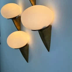 Sale Pamono Italian Lancia Wall Sconces in Brass and Opaline Glass from Stilux Milano, 1960s, Set of 4